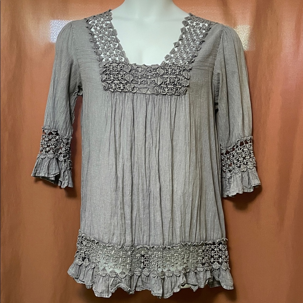Noelle Blue Blouse with Crochet Details